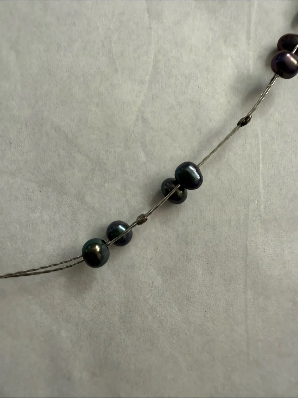 Delicate Black Pearl Station Necklace on Silver Chain